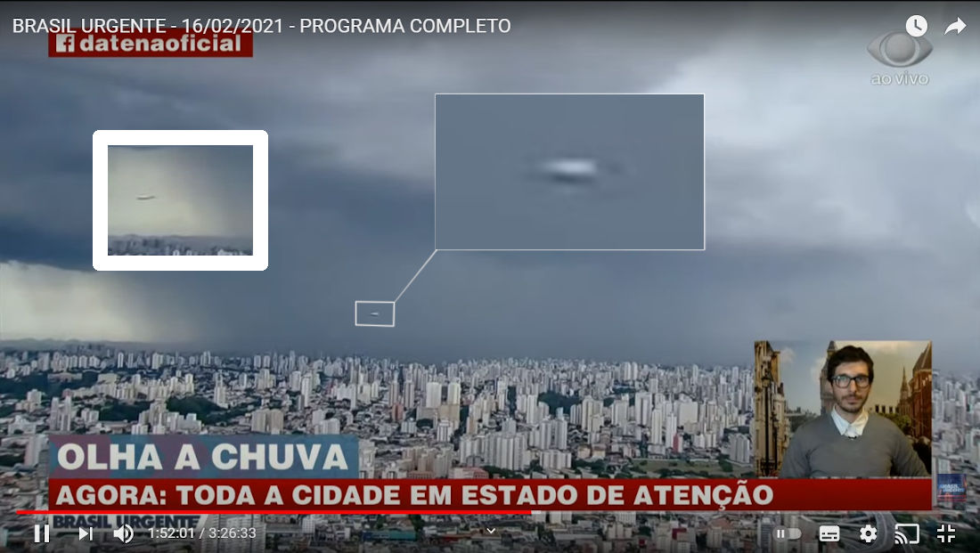 Teria o programa Brasil Urgente flagrado um óvni Tic Tac ao vivo sobre São Paulo (Foto Montagem Reprodução)