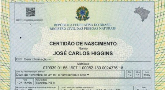 A história e a testemunha não foram simplesmente "inventadas": certidão de José Carlos Higgins (acervo pessoal de Pablo Villarrubia Mauso)