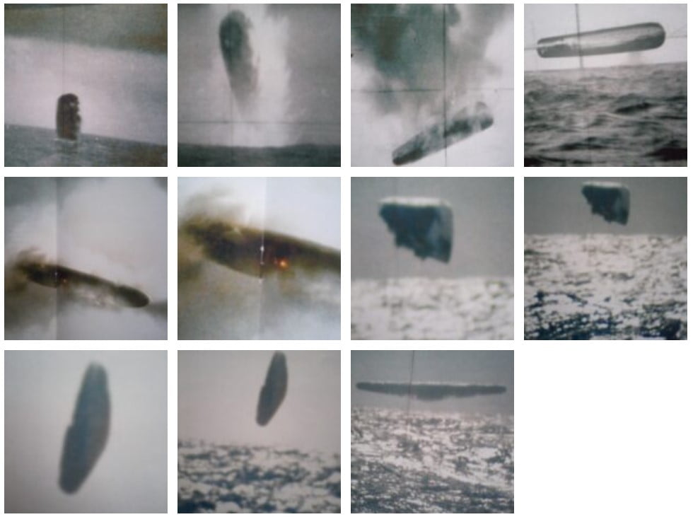 Uma coletânea de imagens de óvnis sobre o mar supostamente obtida pelo submarino nuclear USS Trepang em 1971 (reprodução The Black Vault)