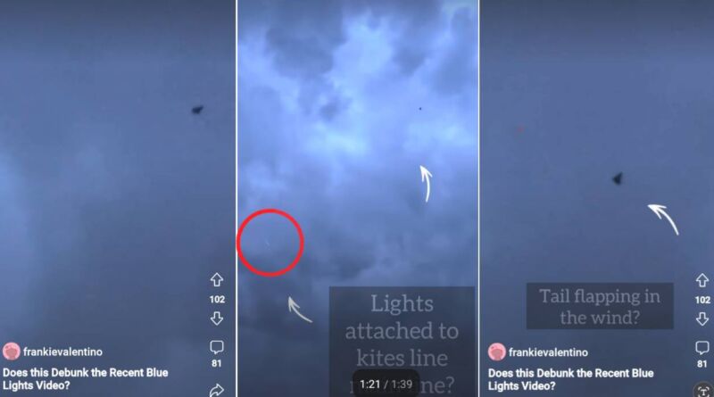 Usuários do Reddit provam que ovni azul sobre Rio Delaware era fita LED ligada a pipa (Reprrodução)